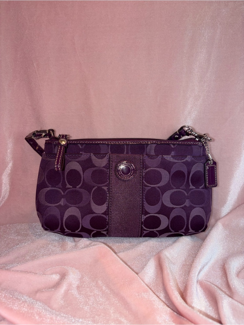 Authentic Coach Signature Plum Jacquard Signature Canvas Wristlet
